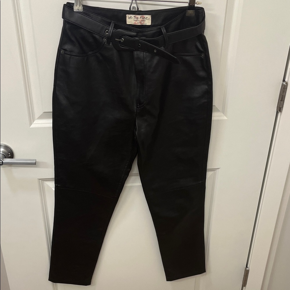 We The Free Black Faux Leather High-Rise Belted Cropped Pants